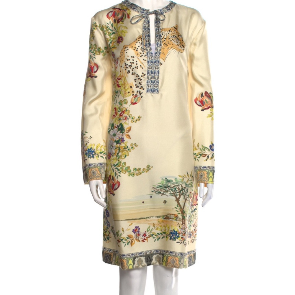 ETRO ITALY Long sleeve Elegant Cream Printed Dress 40